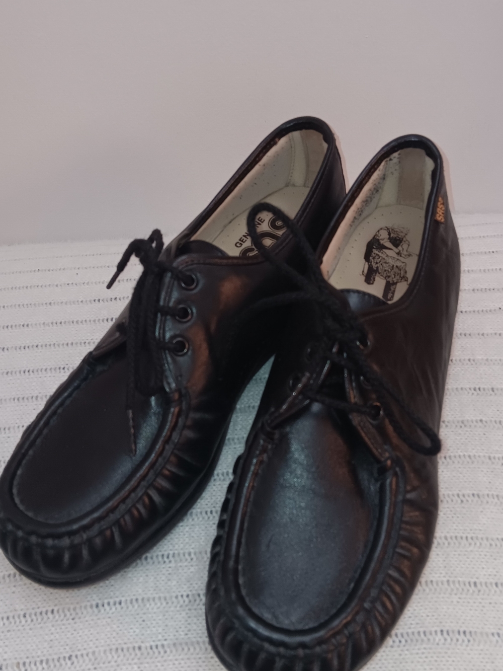SAS Black Leather Women's Lace-Up Moccasin Loafers
